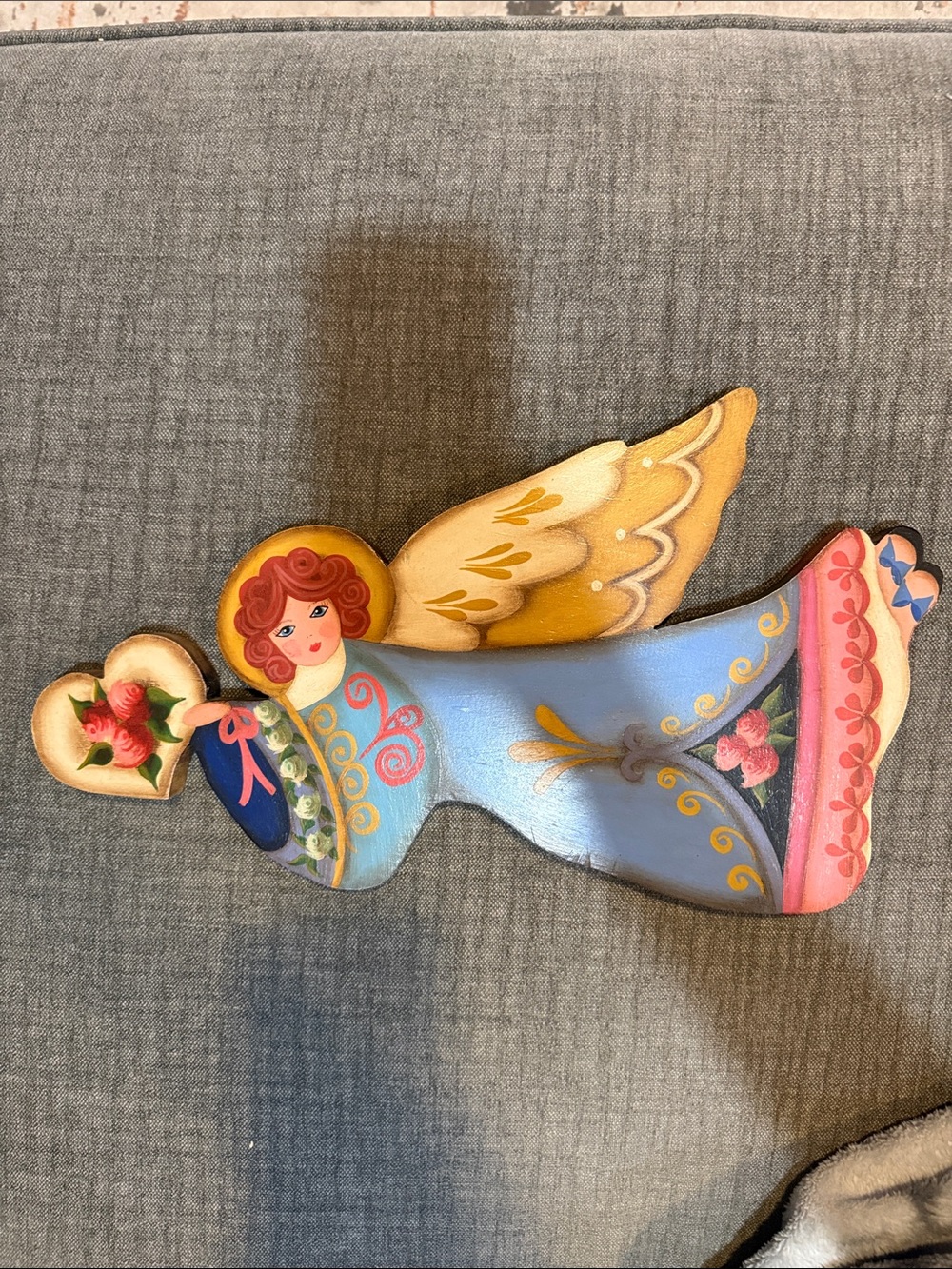 Hand-Painted Angel Wall Decor in Blue
